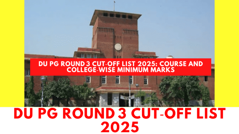 Screenshot of DU admission portal displaying Round 3 cut‑off list for postgraduate and professional courses
